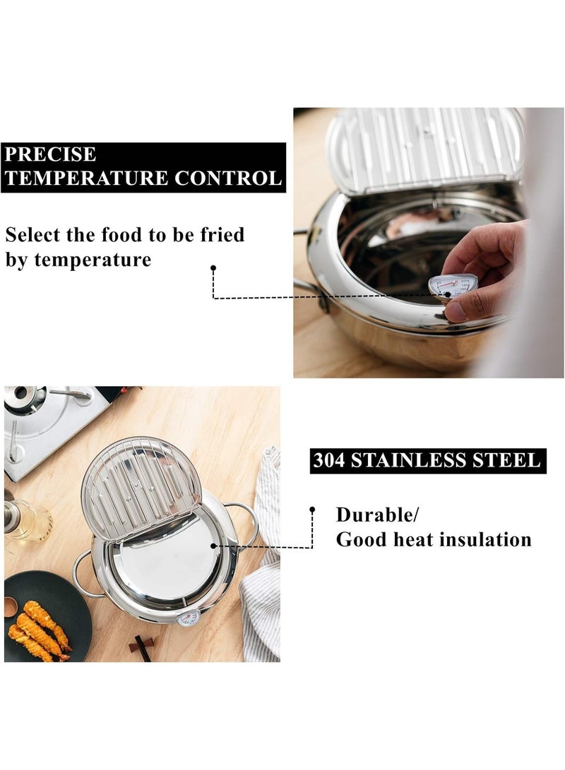 Happy Home Deep Fryer Pot 2.2L – Stainless Steel Deep Frying Pan for Tempura, Japanese Style, with Lid, Removable Oil Filter Rack, and Thermometer, Perfect for Frying Chicken, Fries, Shrimp, Fish, Calamari Rings, Pumpkin Pie, and Other Fried Foods, Durable, Easy to Clean, Rust-Resistant, Ideal for Daily Use, Family Picnics, Camping, and Special Occasion Gifts - Image 3